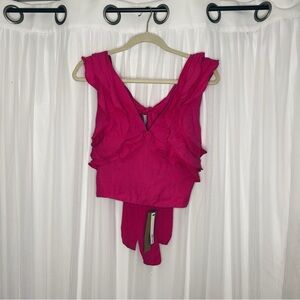 DO+BE Pink Flutter Sleeve Ruffled Tank Top